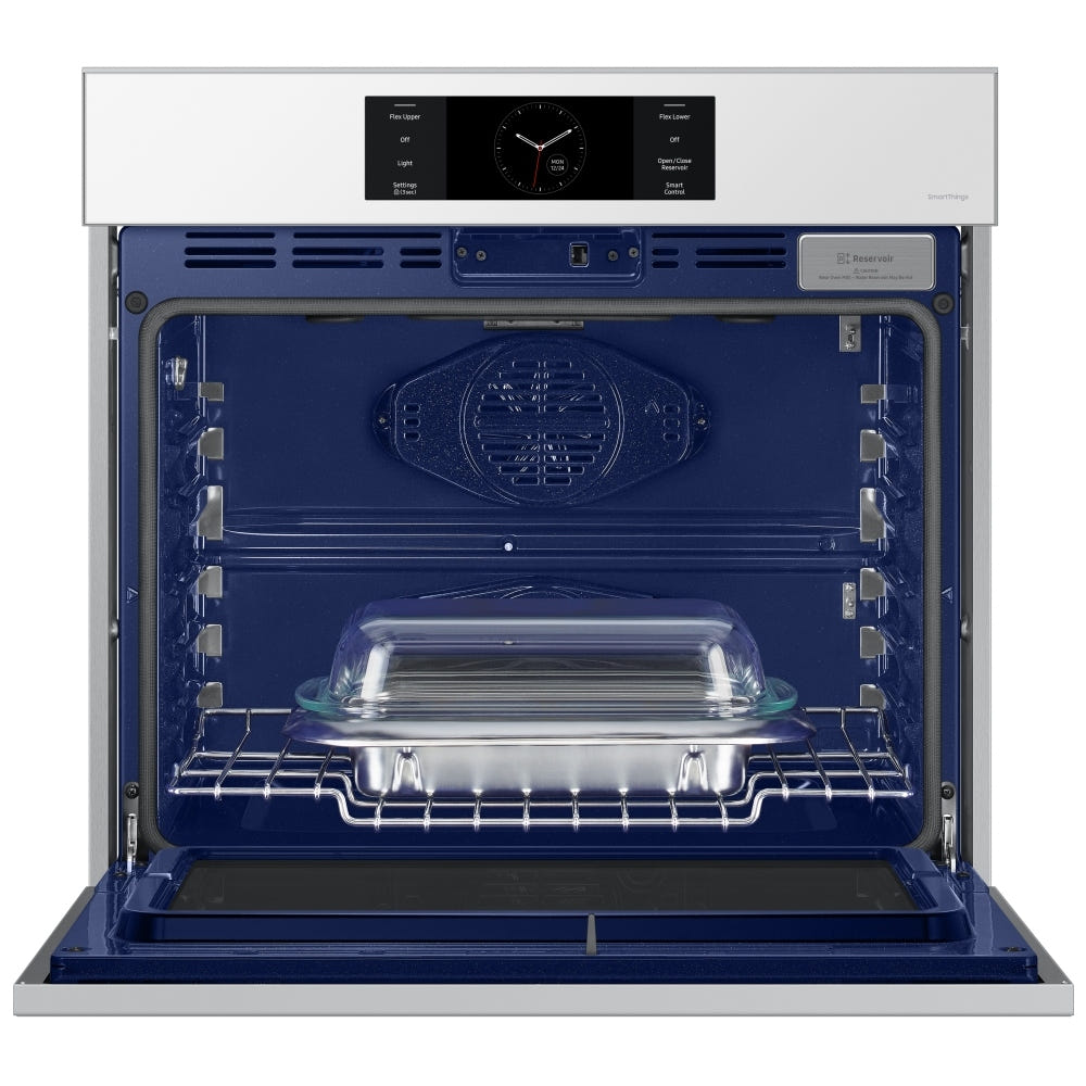 Samsung Bespoke NV51CB700S12AA Single Wall Oven, 30 inch Exterior Width, Convection, Self Clean, 5.1 cu. ft. Capacity, Temperature Probe, Wifi Enabled, Air Fry, White colour AlI Pro Cooking, Air Fry, Push-to-Open Door, FlexDuo