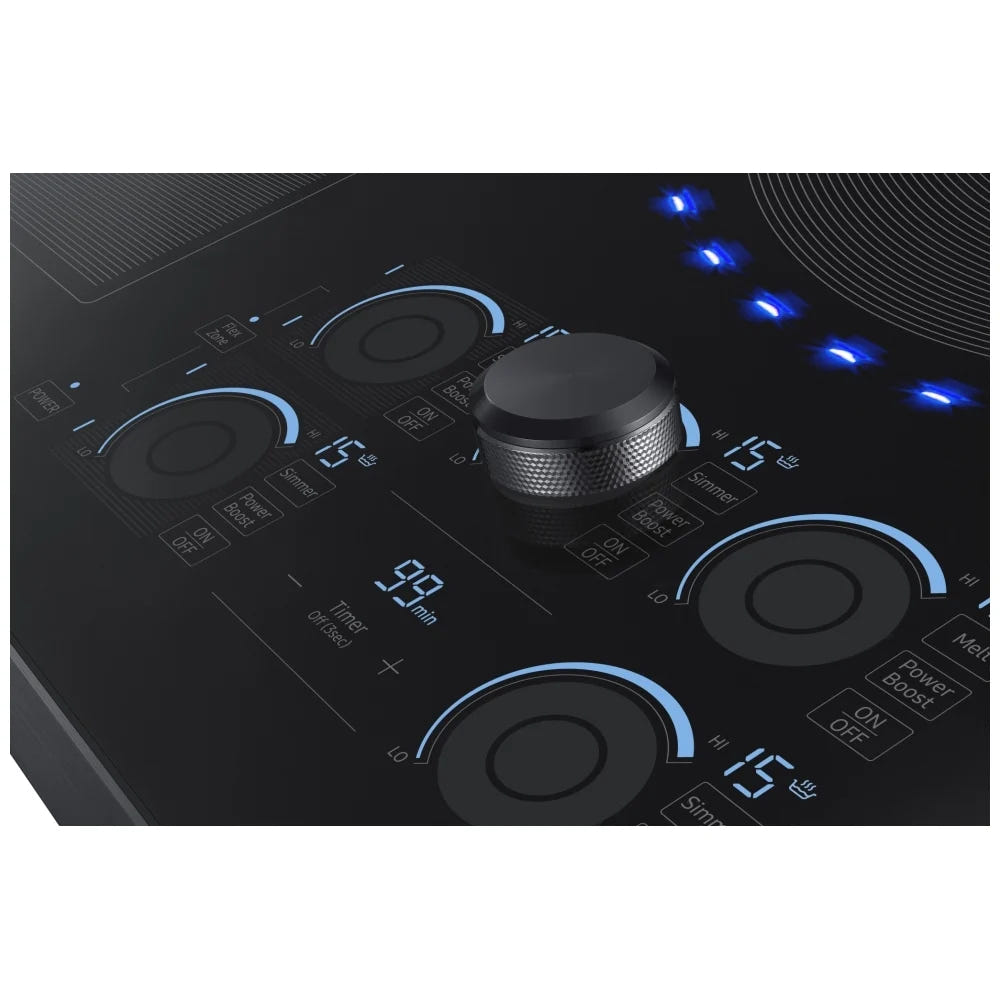 Samsung NZ36K7880UG Induction Cooktop, 36 inch Exterior Width, 5 Burners, 4,800 Watts Highest Burner Element, Black colour Virtual Flame