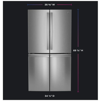 GE Profile PAD28BYTFS 底部冷冻式法式门冰箱，36 英寸宽，能源之星认证，28 立方英尺容量，饮水机（内置），制冰机（冷冻室），不锈钢颜色