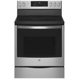 GE PCB900YVFS Electric Range, 6.2 cu. ft. capacity, 30 inch exterior width, self clean, convection, 5 burners, storage drawer, air fry, 1 oven, S colour
