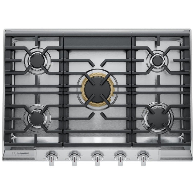 Frigidaire Professional PCCG3080AS Gas Cooktop, 30 inch Exterior Width, 5 Burners, 18,000 BTU Highest Burner, Stainless Steel colour