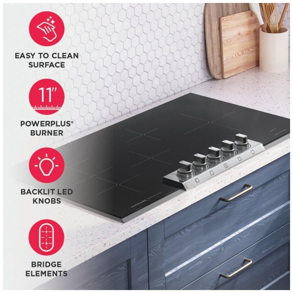 Frigidaire Professional PCCI3680AF Induction Cooktop, 36 inch Exterior Width, 5 Burners, Stainless Steel colour
