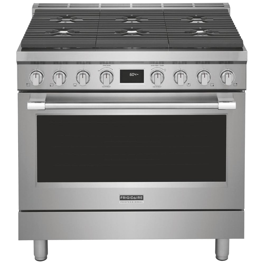 Frigidaire Professional PCFD3670AF Dual Fuel Range, 4.4 cu. ft. Capacity, 36 inch Exterior Width, Dual Fan True Convection, 6 Burners, Air Fry, Self Clean, Stainless Steel colour
