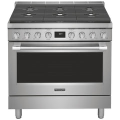 Frigidaire Professional PCFD3670AF Dual Fuel Range, 4.4 cu. ft. Capacity, 36 inch Exterior Width, Dual Fan True Convection, 6 Burners, Air Fry, Self Clean, Stainless Steel colour