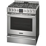 Frigidaire Professional PCFG3078AF Gas Range, 5.6 cu. ft. Capacity, 30 inch Exterior Width, Self Clean, Convection, 5 Burners, Storage Drawer, Air Fry, 18,000 BTU Highest Burner, Stainless Steel colour Air Fry tray included, True European Convection