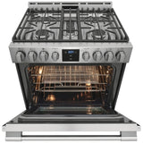 Frigidaire Professional PCFG3078AF Gas Range, 5.6 cu. ft. Capacity, 30 inch Exterior Width, Self Clean, Convection, 5 Burners, Storage Drawer, Air Fry, 18,000 BTU Highest Burner, Stainless Steel colour Air Fry tray included, True European Convection