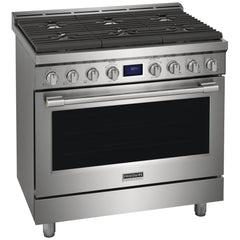 Frigidaire Professional PCFG3670AF Gas Range, 4.4 cu. ft. Capacity, 36 inch Exterior Width, Self Clean, True Convection, 6 Burners, Air Fry, 18,000 BTU Highest Burner, Stainless Steel colour