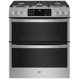 GE Profile PCGS960YPFS Gas Range, 6.7 cu. ft. Capacity, 30 inch Exterior Width, Self Clean, Convection, 5 Burners, Yes, 21,000 BTU Highest Burner, Double Oven, Stainless Steel colour