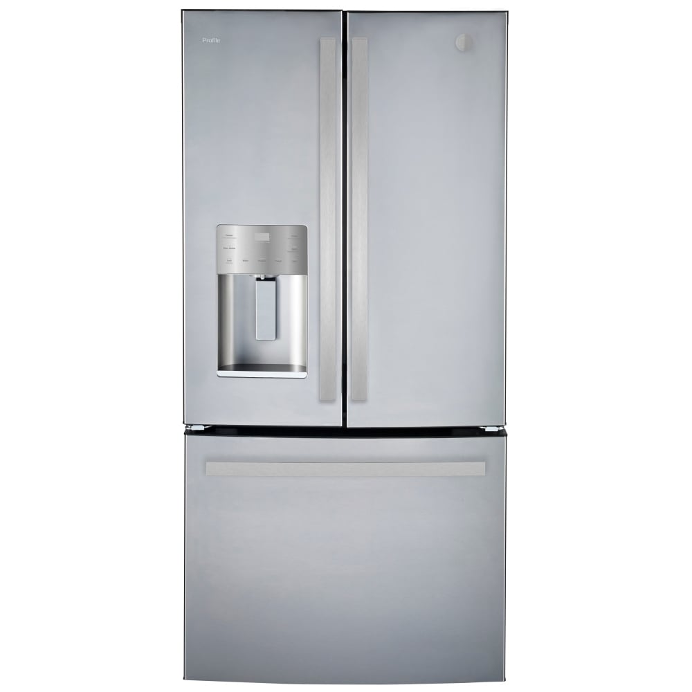 GE Profile PFE24HYRCFS Bottom Freezer French Door Refrigerator, 33 inch Width, 24.8 cu. ft. Capacity, Water Dispenser (Exterior), Ice Dispenser (Thru Door), ENERGY STAR Certified, Stainless Steel colour