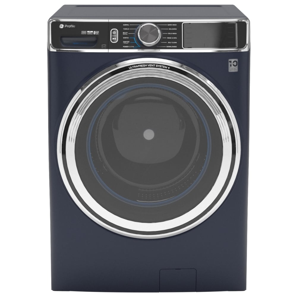 GE Profile PFW870SPVRS Front Load Washer, 28 inch Width, 6.1 cu. ft. Washer Capacity, 1,300 RPM Washer Spin Speed, 12 Wash Cycles, 5 Temperature Settings, Water Heater, Steam Clean, ENERGY STAR Certified, Wifi Enabled, Sapphire blue colour