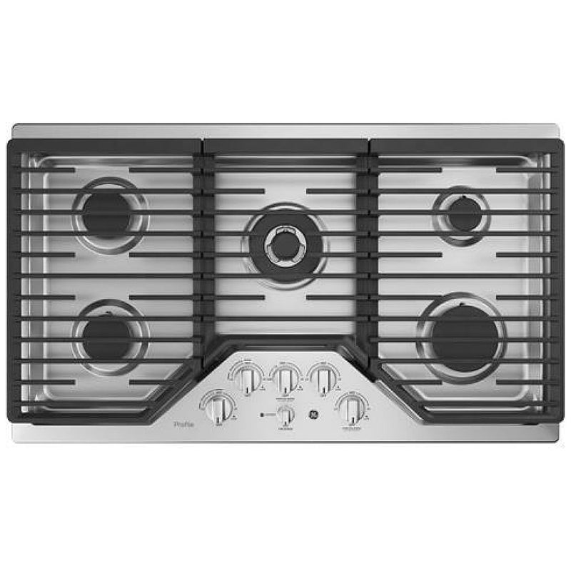 GE Profile PGP9036SLSS Gas Cooktop, 36 inch Exterior Width, 5 Burners, 18,000 BTU Highest Burner, Stainless Steel colour