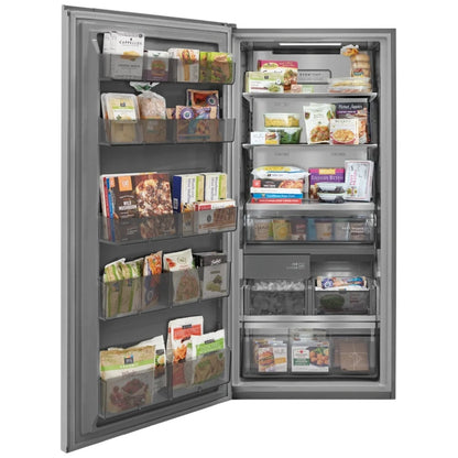 Frigidaire Professional PRDF1922AF 立式冷冻柜，32 7/8 英寸宽，18.6 立方英尺容量，自动，可逆门，内部照明（冷冻室），制冰机，不锈钢颜色