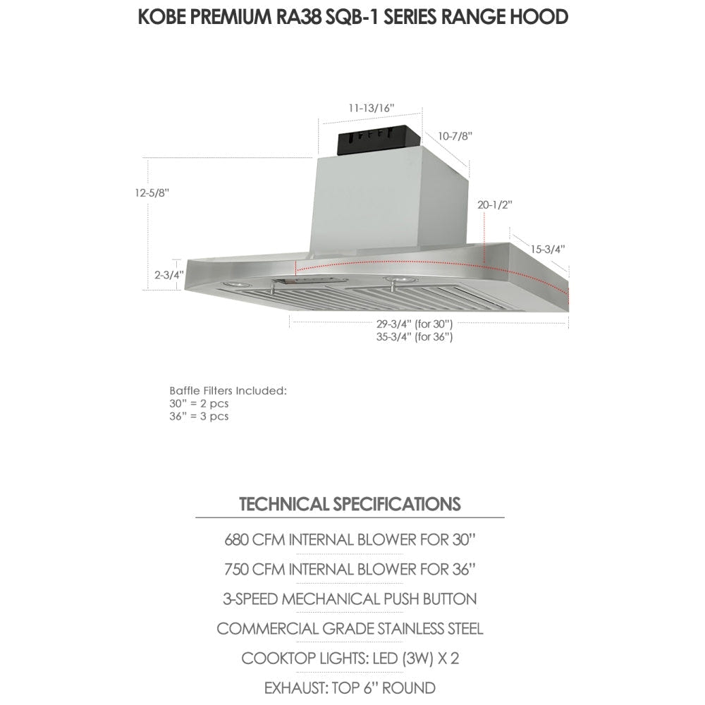 Kobe RA3830SQB-1 Range Hood