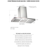 Kobe RA3836SQB-WM-1 Range Hood, 36 inch Exterior Width, Chimney, Wall Mounted, 680 / 750 CFM