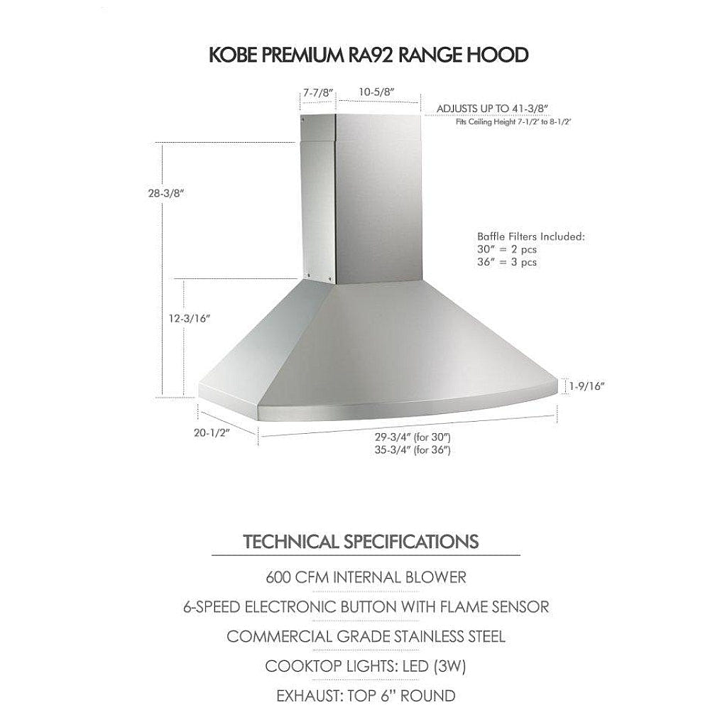 Kobe RA9236SQB6-XX Range Hood