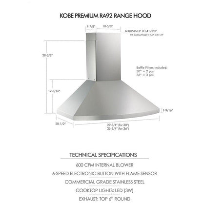Kobe RA9236SQB6-XX Range Hood
