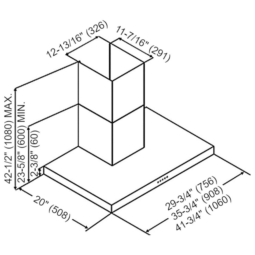 Kobe RAX2130SQB-WM-2 Range Hood, 30 inch Exterior Width, Chimney, 3, 600 CFM, 1.0 - 5.6, LED, Dishwasher Safe Filters, 3, Stainless Steel colour