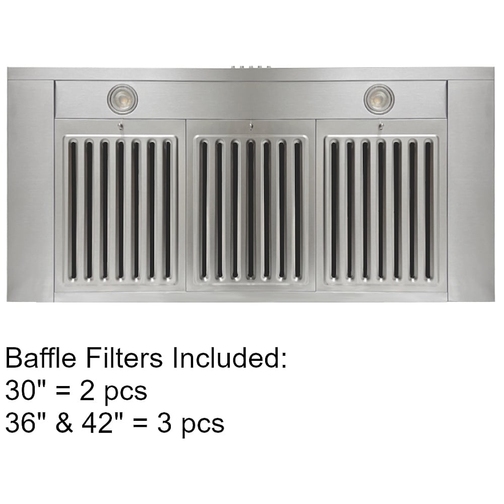 Kobe RAX2130SQB-WM-2 Range Hood, 30 inch Exterior Width, Chimney, 3, 600 CFM, 1.0 - 5.6, LED, Dishwasher Safe Filters, 3, Stainless Steel colour
