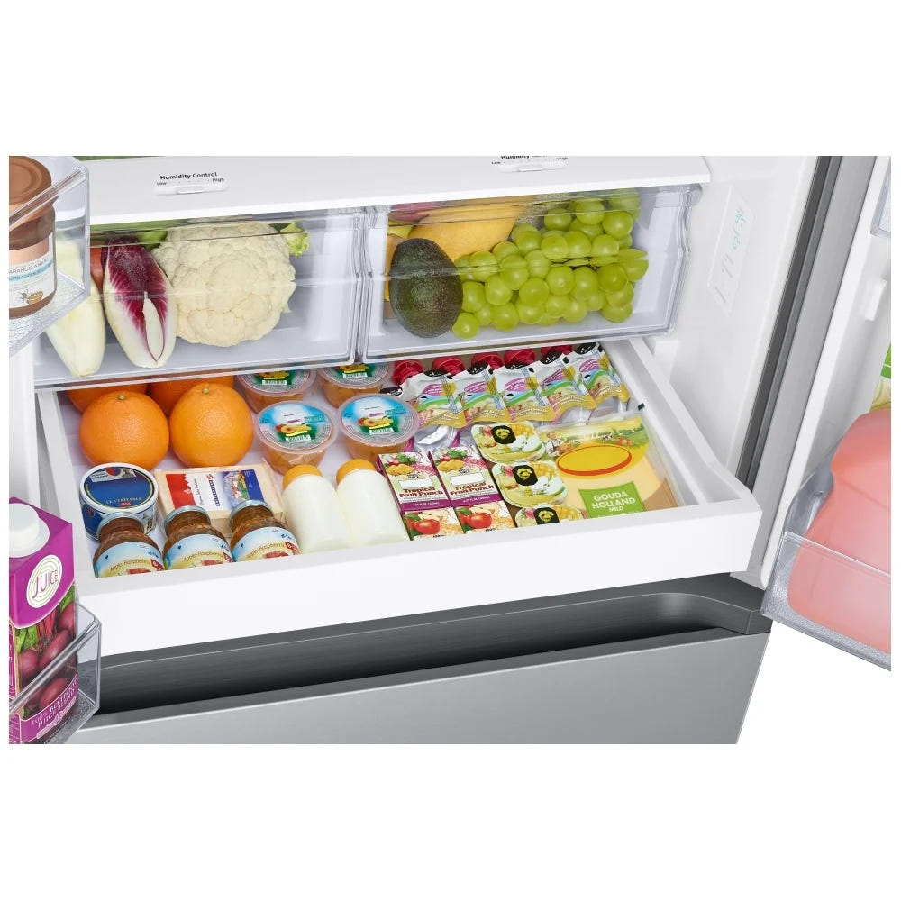 Samsung RF22A4111SR - RF22A4111SR/AA French Door Refrigerator, 30 inch Width, ENERGY STAR Certified, 21.8 cu. ft. Capacity, Ice Dispenser (Freezer Located), Stainless Steel colour Digital Inverter Compressor, All-Around Cooling, Power Cool / Power Freeze