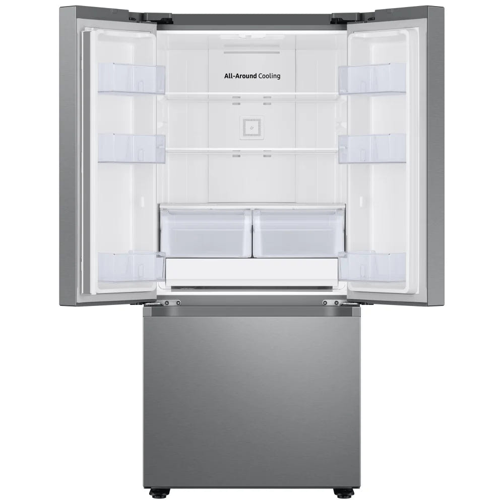 Samsung RF22A4111SR - RF22A4111SR/AA French Door Refrigerator, 30 inch Width, ENERGY STAR Certified, 21.8 cu. ft. Capacity, Ice Dispenser (Freezer Located), Stainless Steel colour Digital Inverter Compressor, All-Around Cooling, Power Cool / Power Freeze