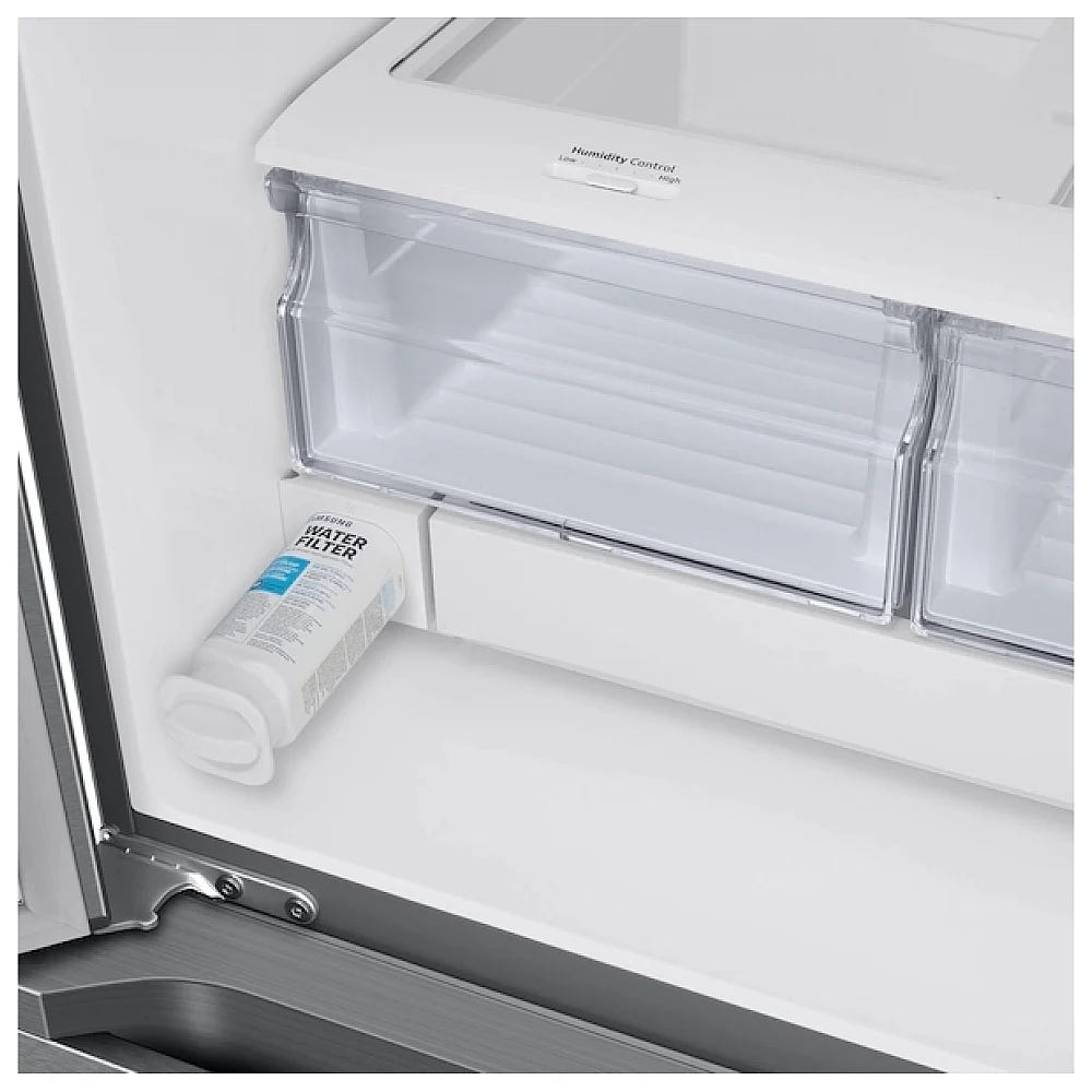 Samsung RF22A4221SR - RF22A4221SR/AA French Door Refrigerator, 30 inch Width, ENERGY STAR Certified, 22 cu. ft. Capacity, Water Dispenser (Exterior), Ice Dispenser (Freezer Located), Stainless Steel colour
