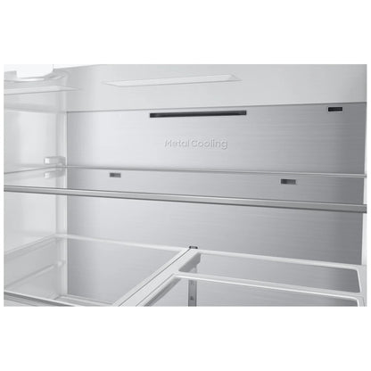 Samsung Bespoke RF90F29BECRAA French Door Refrigerator, 36 inch Width, ENERGY STAR Certified, 29 cu. ft. Capacity, Custom Panel Ready, Water Dispenser (Interior), Ice Dispenser (Freezer Located), Stainless steel colour AI Home in Charcoal Glass Top