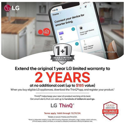 LG Studio SDWB24W3 Dishwasher, 24 inch Exterior Width, 40 dB Decibel Level, Stainless Steel (Interior), Wifi Enabled, Essence White colour