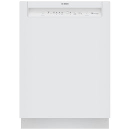 Bosch 100 Series SHE3AEM2N Dishwasher, 24 inch Exterior Width, 50 dB Decibel Level, Full Console, Stainless Interior, 8 Wash Cycles, 14 Capacity (Place Settings), 2 Loading Racks, Wifi Enabled, White colour