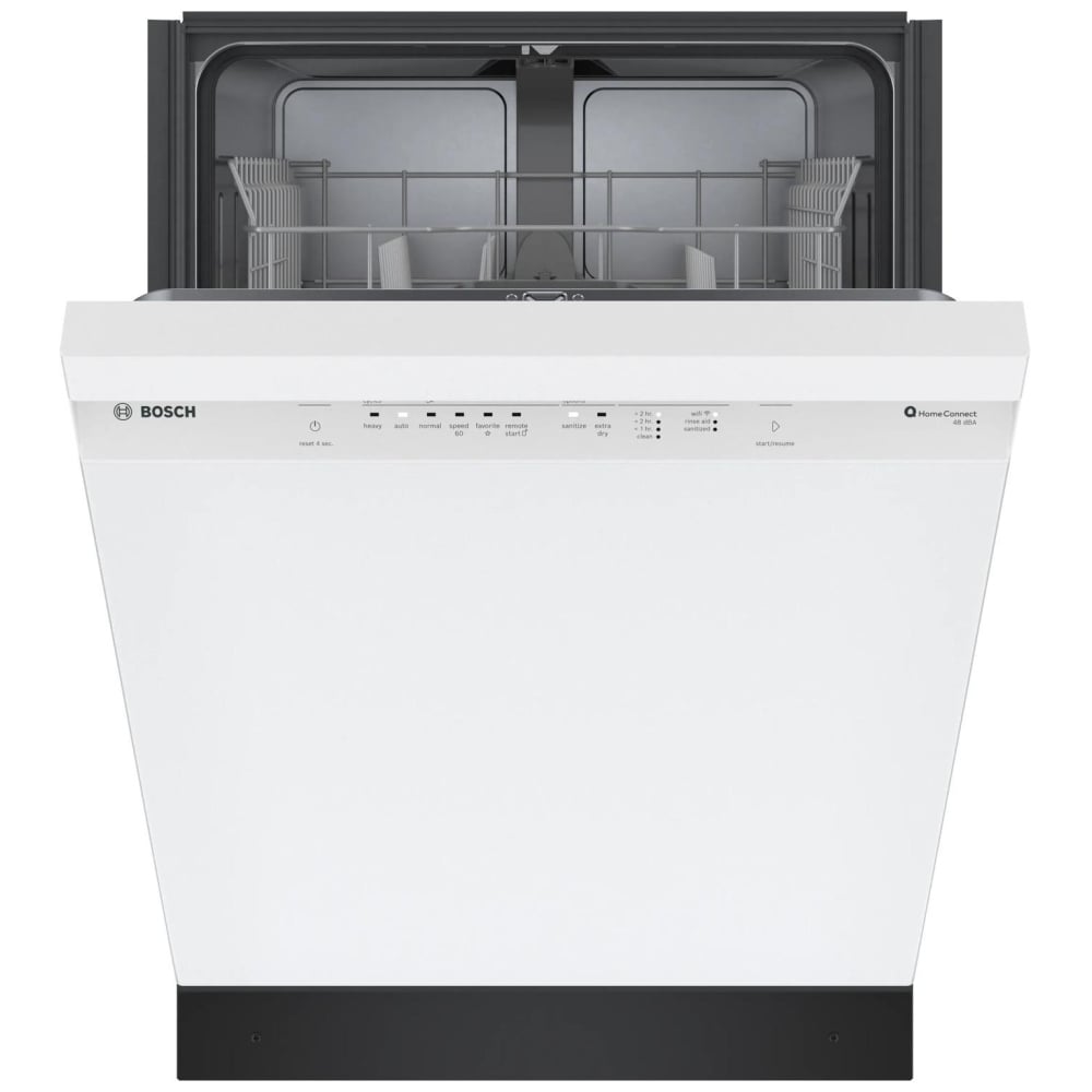 Bosch 100 Series SHE41CM2N Dishwasher, 24 inch Exterior Width, 48 dB Decibel Level, Full Console, Stainless Steel (Interior), 8 Wash Cycles, 12 Capacity (Place Settings), Wifi Enabled, White colour