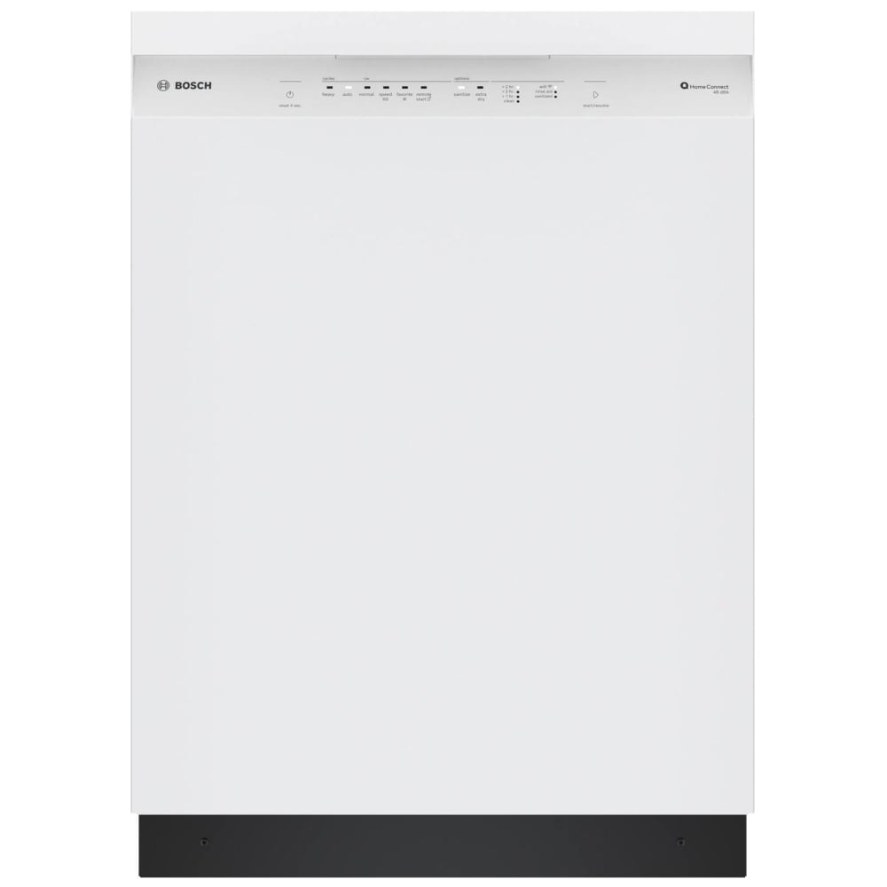 Bosch 100 Series SHE41CM2N Dishwasher, 24 inch Exterior Width, 48 dB Decibel Level, Full Console, Stainless Interior, 8 Wash Cycles, 12 Capacity (Place Settings), 2 Loading Racks, Wifi Enabled, White colour