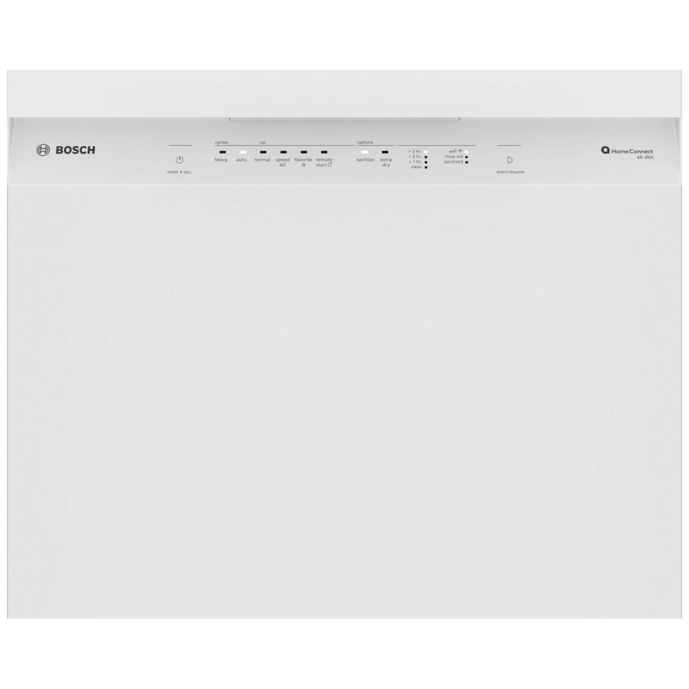 Bosch 100 Series SHE41CM2N Dishwasher, 24 inch Exterior Width, 48 dB Decibel Level, Full Console, Stainless Steel (Interior), 8 Wash Cycles, 12 Capacity (Place Settings), Wifi Enabled, White colour