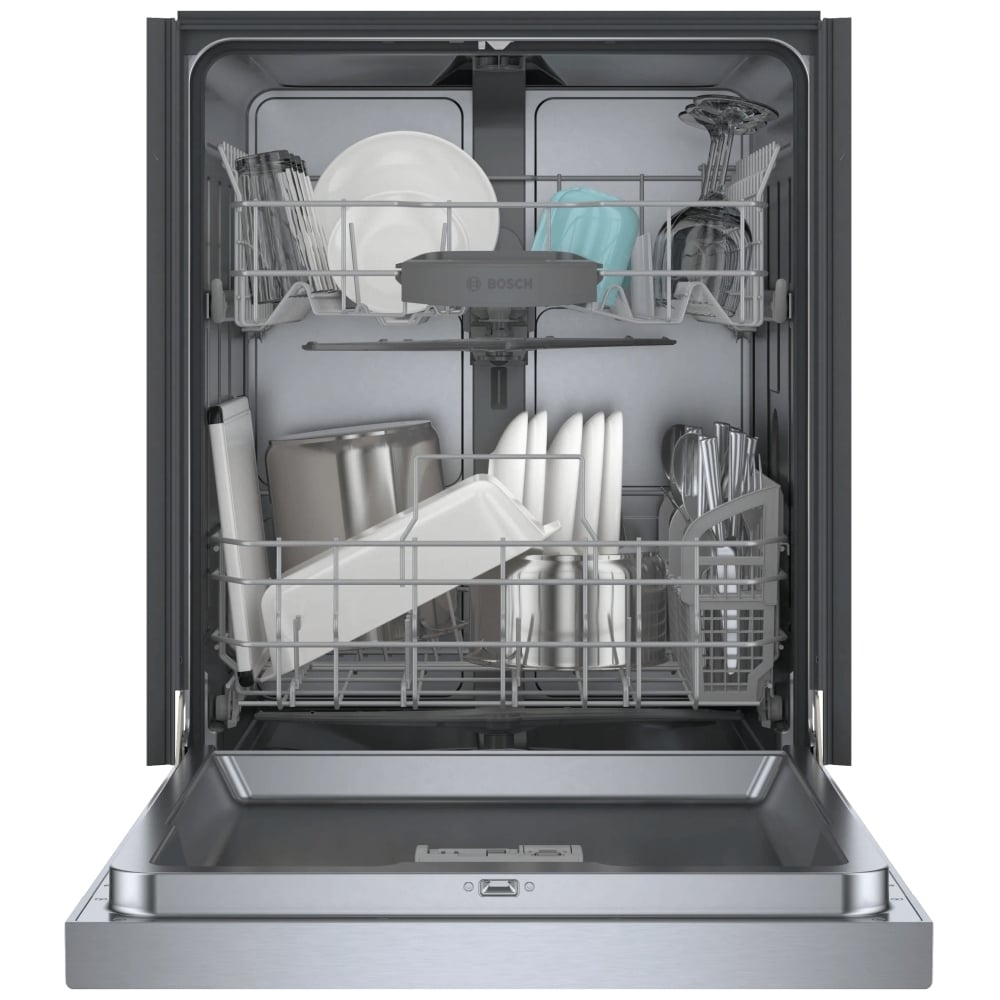 Bosch SHE41CM5N Dishwasher, 24 inch Exterior Width, 48 dB Decibel Level, Full Console, Stainless Steel (Interior), 8 Wash Cycles, 12 Capacity (Place Settings)
