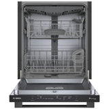 Bosch 100 Series SHX5AEM4N Dishwasher, 24 inch Exterior Width, 46 dB Decibel Level, Fully Integrated, Stainless Interior, 5 Wash Cycles, 15 Capacity (Place Settings), 3 Loading Racks, Wifi Enabled, Black Stainless Steel colour