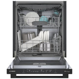 Bosch 100 Series SHX5AEM6N Dishwasher, 24 inch Exterior Width, 46 dB Decibel Level, Fully Integrated, Stainless Interior, 5 Wash Cycles, 15 Capacity (Place Settings), 3 Loading Racks, Wifi Enabled, Black colour