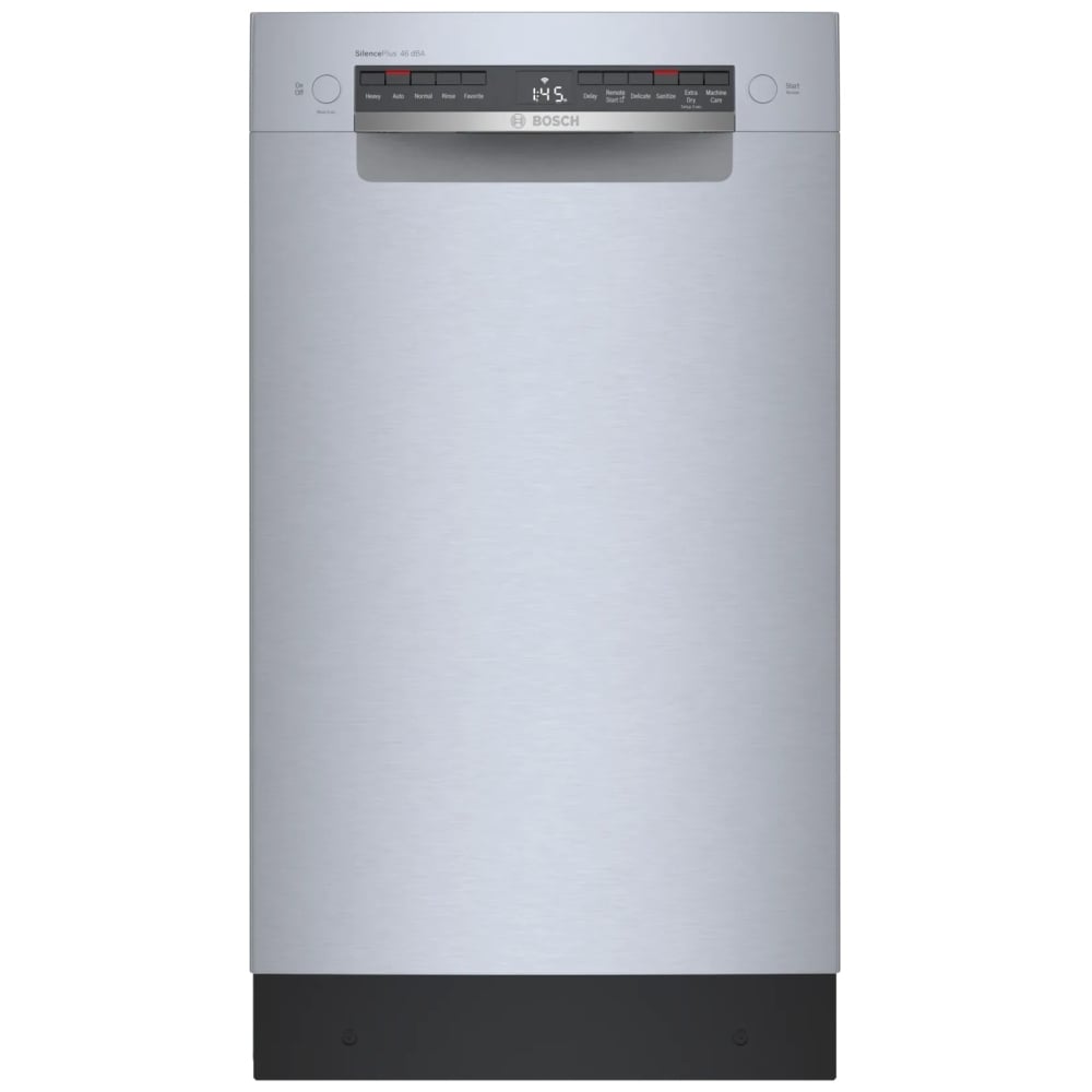 Bosch 300 Series SPE53C55UC Dishwasher, 18 inch Exterior Width, 46 dB Decibel Level, Full Console, Stainless Interior, 5 Wash Cycles, 10 Capacity (Place Settings), 3 Loading Racks, Wifi Enabled, Stainless Steel colour