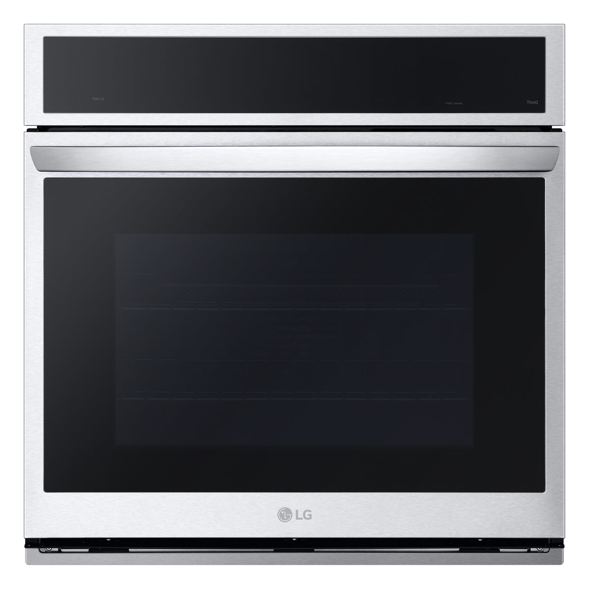 LG 4.7 cu. ft. Smart Single Wall Oven with InstaView, True Convection, Air Fry, and Steam Sous Vide WSEP4727F front view (light off)