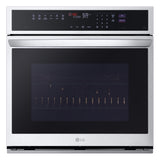 LG 4.7 cu. ft. Smart Single Wall Oven with InstaView, True Convection, Air Fry, and Steam Sous Vide WSEP4727F front view (light on)