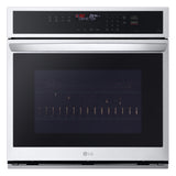 LG 4.7 cu. ft. Smart Single Wall Oven with Convection and Air Fry WSEP4723F front view (light on)