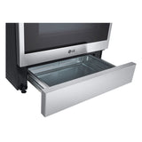 LG LSEL6335F 6.3 cu. ft. Smart Wi-Fi Enabled ProBake Convection Electric Slide-in Range with Air Fry storage drawer open