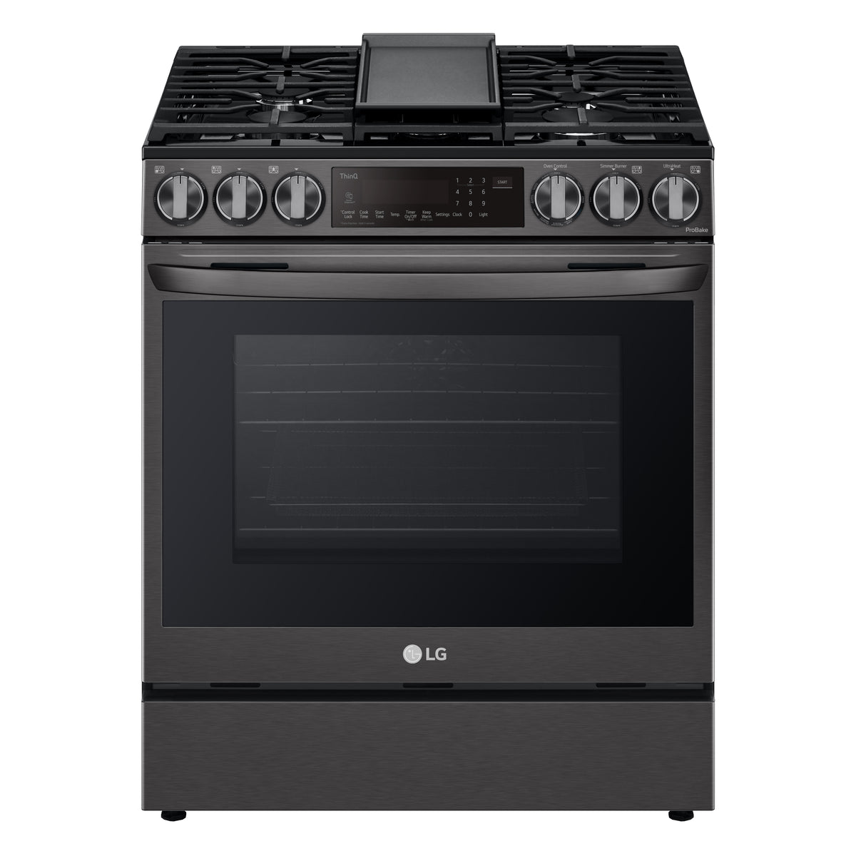 LG LSGL6335D 6.3 cu. ft. Smart Wi-Fi Enabled ProBake Convection InstaView Gas Slide-in Range with AirFry front view (off light)
