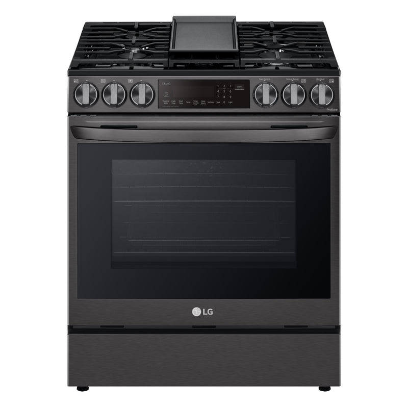 LG LSGL6335D Gas Range, 6.3 cu. ft. Capacity, 30 inch Exterior Width, Self Clean, True Convection, 5 Burners, Storage Drawer, Yes, 20,000 BTU Highest Burner, Black Stainless Steel colour