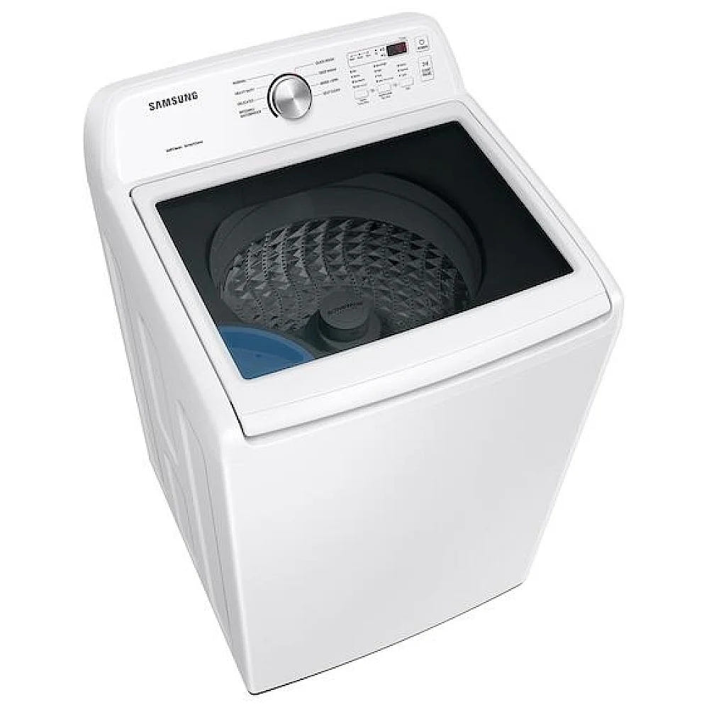 Samsung WA44A3205AW Top Load Washer, 27 inch Width, 5 cu. ft. Washer Capacity, 8 Wash Cycles, 5 Temperature Settings, 700 RPM Washer Spin Speed, Agitator, White colour (Contains Agitator), Soft Close Lid