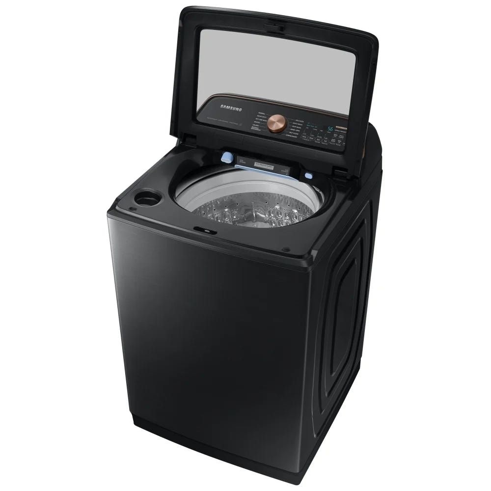 Samsung WA54CG7550AVA4 Top Load Washer, ENERGY STAR Certified, 6.2 cu. ft. Washer Capacity, 12 Wash Cycles, 5 Temperature Settings, 750 RPM Washer Spin Speed, Impeller, Wifi Enabled, Black Stainless Steel colour Water Faucet