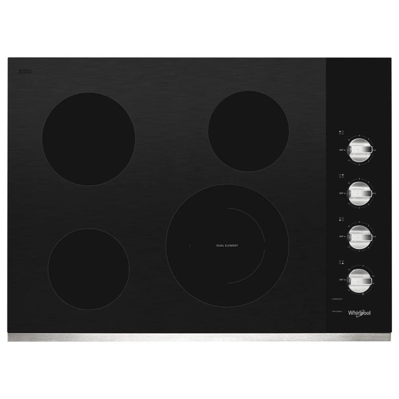 Whirlpool WCE55US0HS Electric Cooktop, 30 inch Exterior Width, 4 Burners, 2,500 W Highest Element, Stainless Steel colour