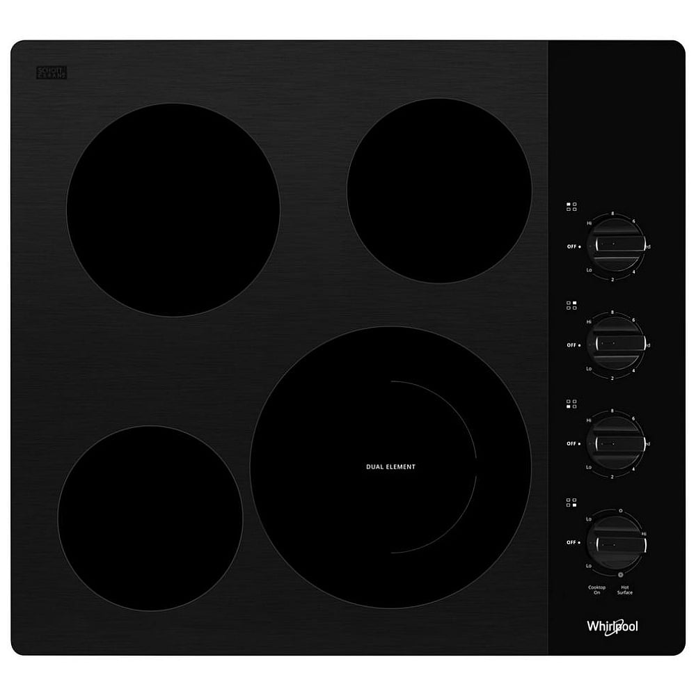 Whirlpool WCE55US4HB Electric Cooktop, 24 inch Exterior Width, 4 Burners, 2,500 W Highest Element, Black colour
