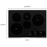 Whirlpool WCE97US0KS Electric Cooktop, 30 inch Exterior Width, 5 Burners, 3,000 W Highest Element, Black / Stainless Steel colour