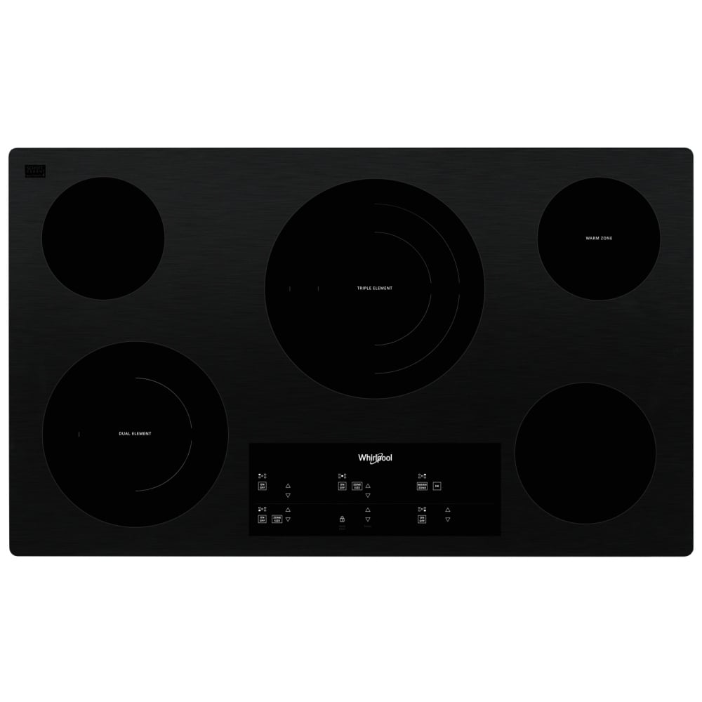 Whirlpool WCE97US6KB Electric Cooktop, 36 inch Exterior Width, 5 Burners, 3,000 W Highest Element, Black colour