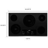 Whirlpool WCE97US6KS Electric Cooktop, 36 inch Exterior Width, 5 Burners, 3,000 W Highest Element, Black / Stainless Steel colour