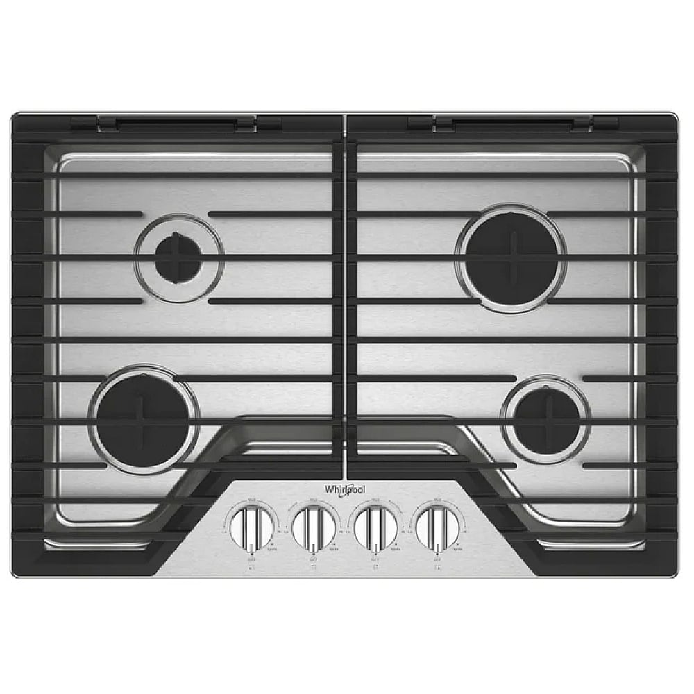 Whirlpool WCGK5030PS Gas Cooktop, 30 inch Exterior Width, 4 Burners, 18,000 BTU Highest Burner, Stainless Steel colour