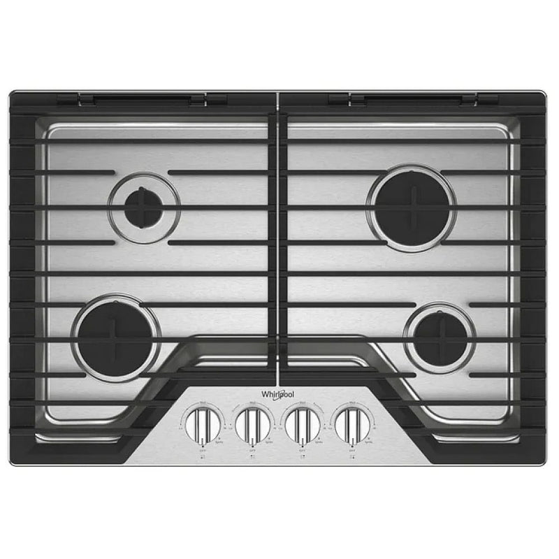 Whirlpool WCGK5030PS Gas Cooktop, 30 inch Exterior Width, 4 Burners, 18,000 BTU Highest Burner, Stainless Steel colour